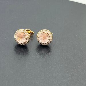 14K Rose Gold Round Prong Blush Morganite and‎ Diamond Halo Stud Earrings